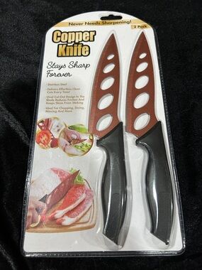Copper Knife Set - 2-Pack Copper Blades with Black Handles